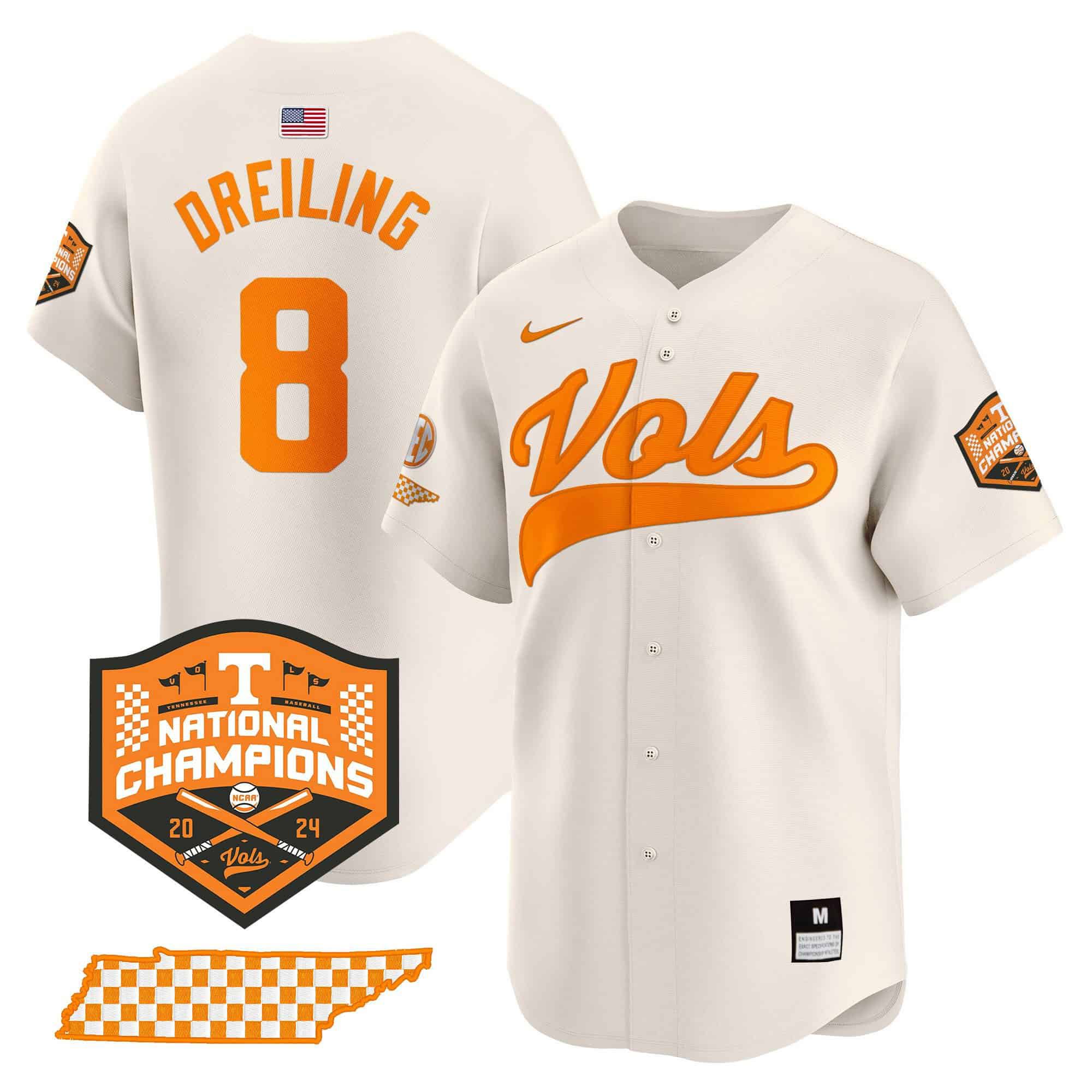 Men Tennessee Volunteers #8 Dreiling Cream 2024 Nike Champions Vapor Premier Limited NCAA Jersey